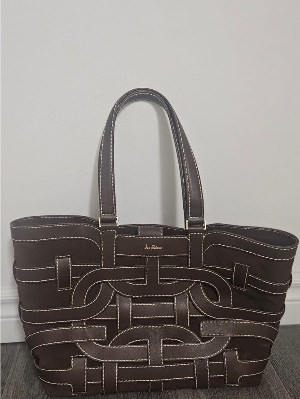 Sam Edelman Dark Brown Leather Tote with Cream Stitching selling reason:mooving